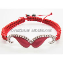 Gewebtes shamballa rotes Bart-Legierungsarmband mit Diamanten